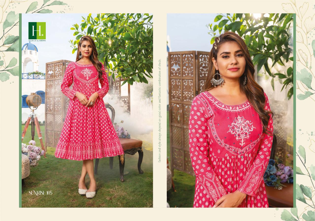 Hirwa Sunrise 1 Party Wear Rayon Printed Designer Anarkali Kurti Collection